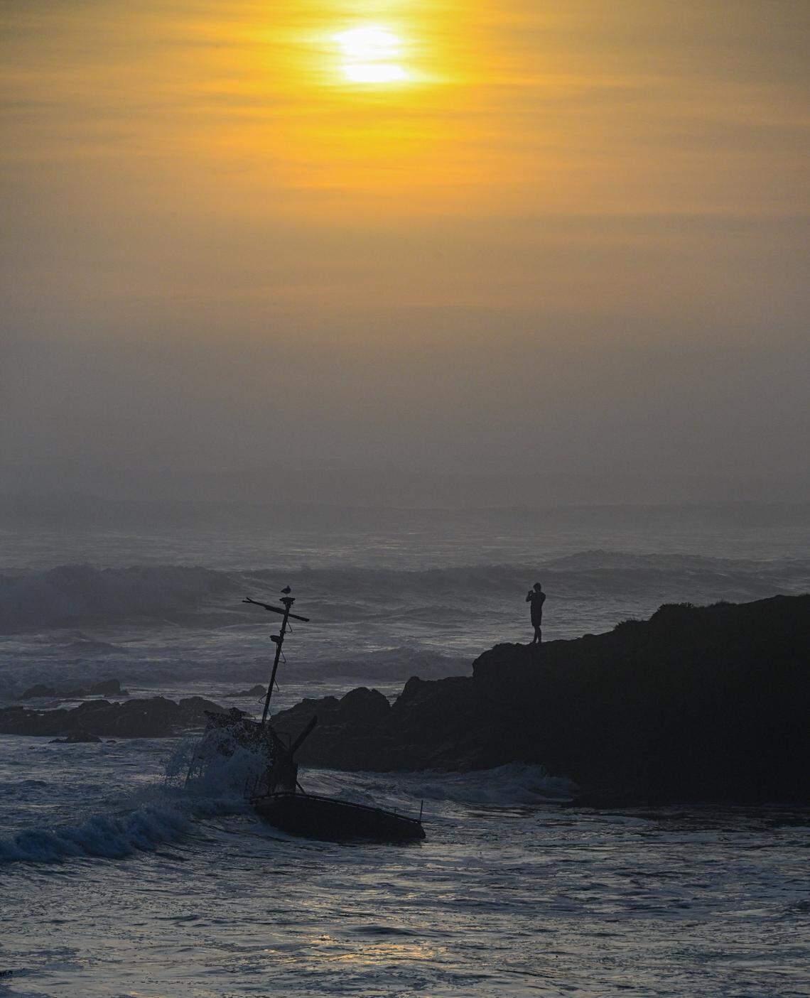 Estero Bluffs State Park on Dec. 23, 2024, as strong waves slammed the Central Coast, breaking loose a piling from the Cayucos pier.