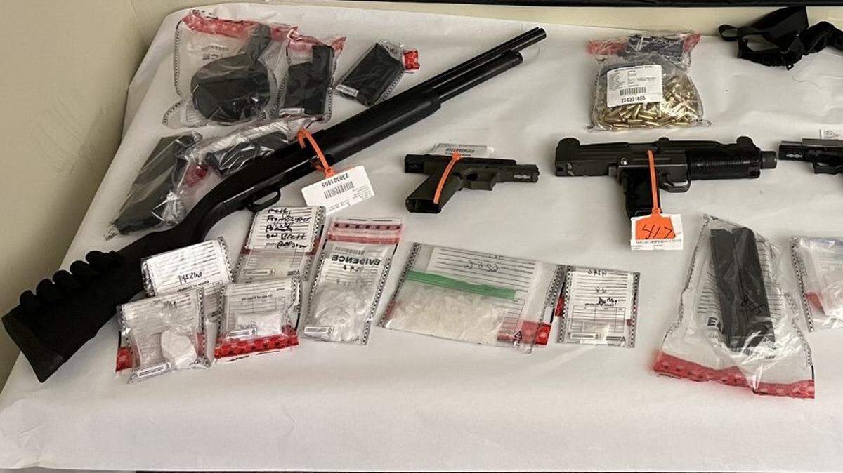 The San Luis Obispo County Sheriff’s Office seized 163 grams of methamphetamine, 158 grams of fentanyl, two Glock-style ghost handguns, a Uzi machine gun and a 12-gauge shotgun from a Grover Beach home on Thursday, March 16, 2023., the agency said.