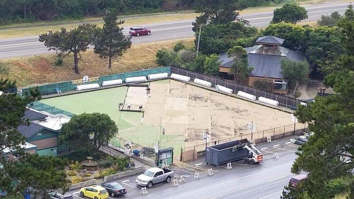 Cambria Lawn Bowls Club’s green at the Joslyn Recreation Center undergoes a re-surfacing project.