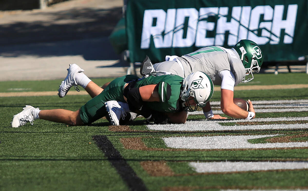 Mustang quarterback Ty Dieffenbach runs for a touchdown. Cal Poly fell to Portland State 40-35 in a college football game at Mustang Memorial Field on Nov. 1, 2025.