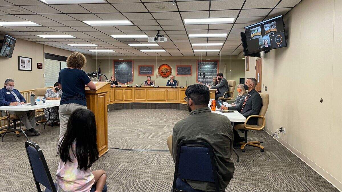 Jenny Grinager of Moms of Liberty speaks at the Atascadero Unified School District board of directors meeting on Tuesday, Aug. 10, 2021.