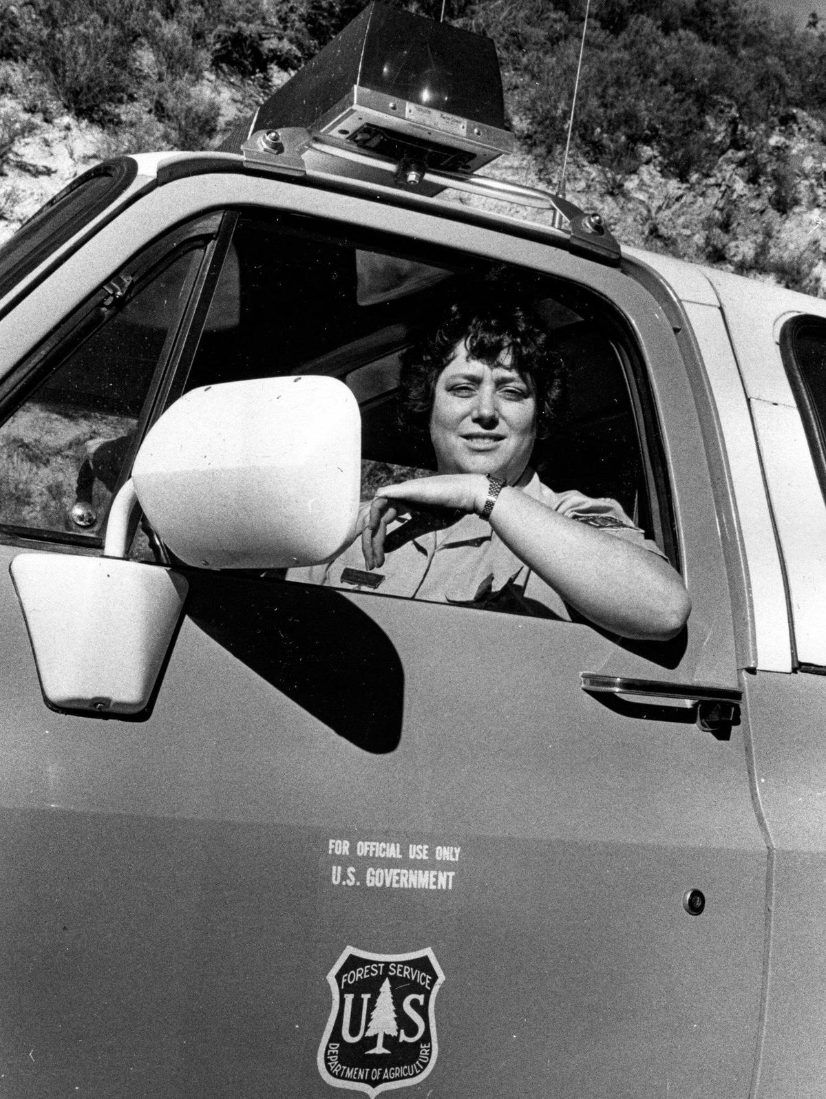 Ruth Wenstrom keeps track of the forest’s lands and minerals, 1988 photo