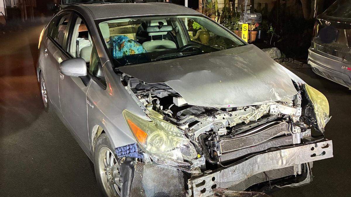 Police said a man was arrested after ramming his Prius into a parked truck in San Luis Obispo and fleeing from police while intoxicated on May 19, 2026.
