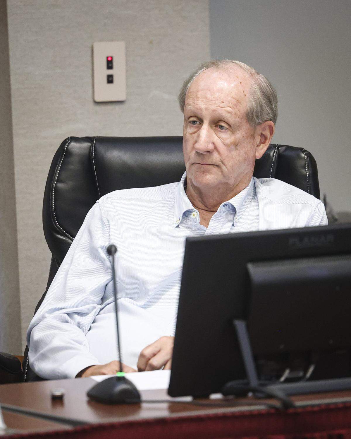 Board member Jerry Reaugh listens to staff. Paso Robles Area Groundwater Authority Board of Directors took public comment on August 1, 2025. A majority of property owners objected to rates and the action failed.