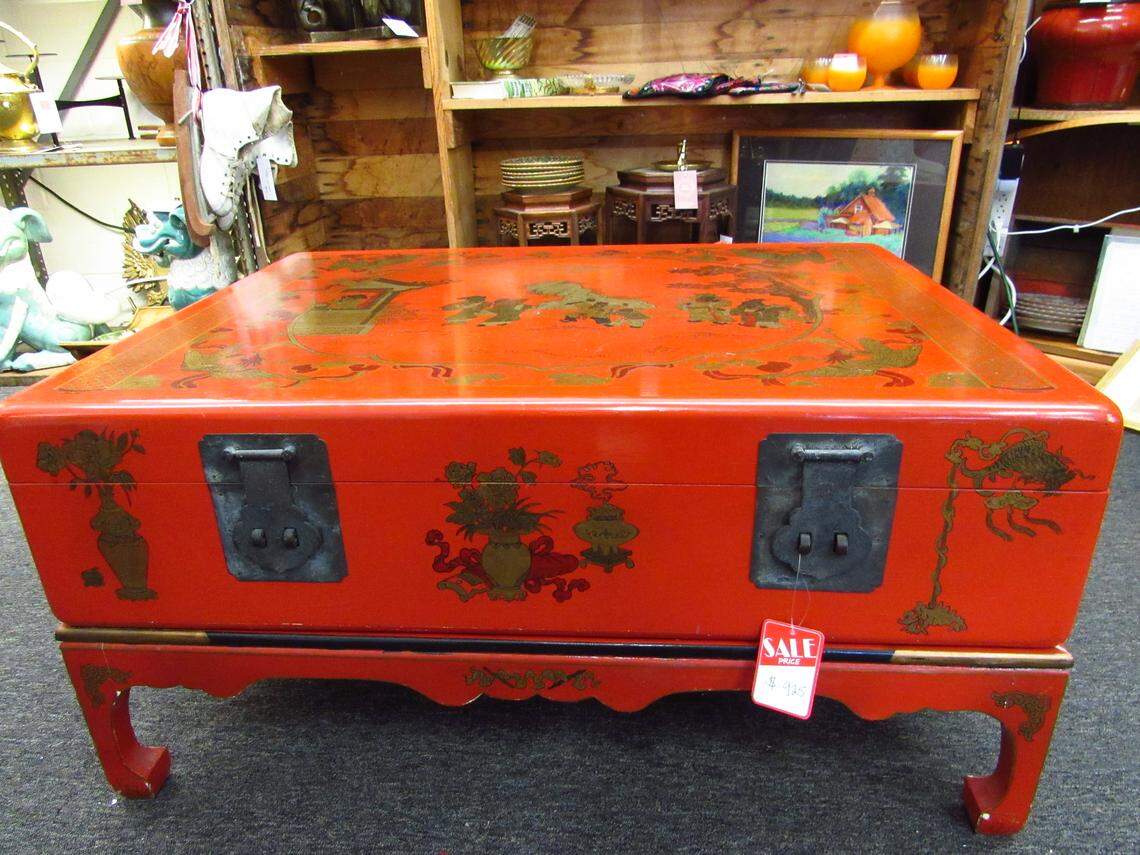 A red vintage chest from China is selling for $925 at Monterey Street Vintage & Antiques, seen here Jan. 15, 2026.