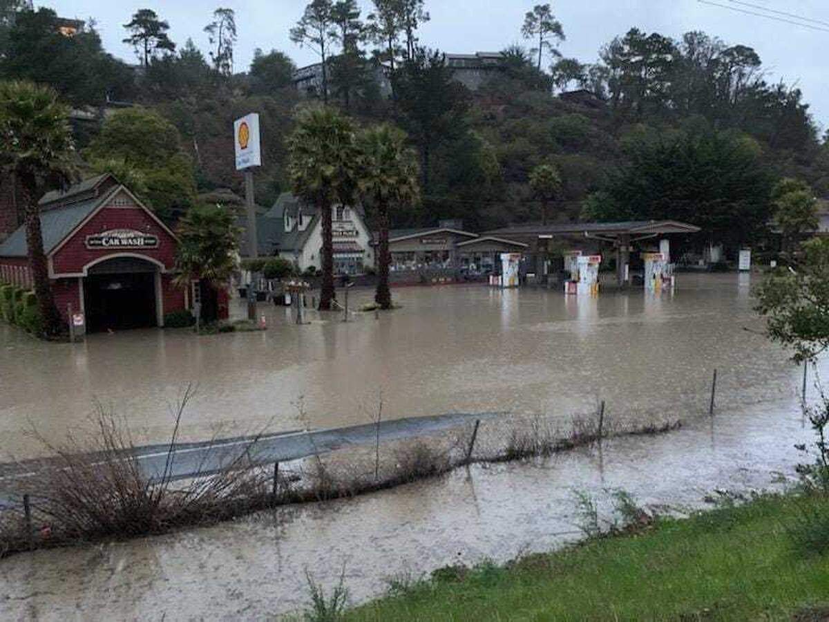 Cambria resident Rick Bruce took this photo of water flooding the parking lot of the Shell gas station on Thursday, Jan. 28, 2021.