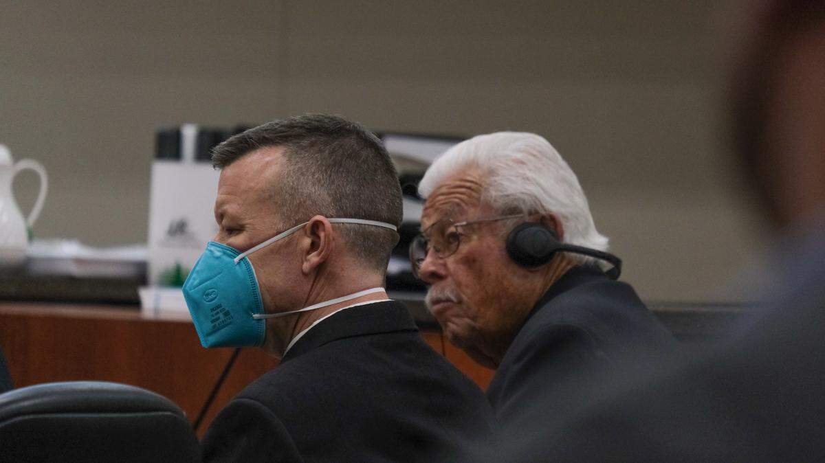 Paul Flores, right, and Ruben Flores listen during day two of pretrial motion hearings in the Kristin Smart murder case in Monterey County Superior Court in Salinas on June, 7, 2022.