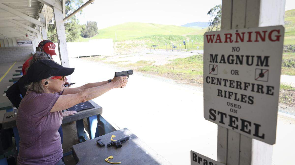 Brenda Austin fired her 9mm handguns. She was visiting friends from San Francisco and spent the morning at the range. After being closed to the public for nearly 14 months, the San Luis Obispo Shooting Range is open again on Highway 1, seen here on Feb. 27, 2026.