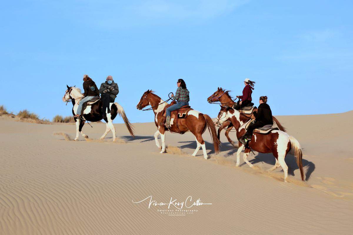 Sanders going horseback riding in the Oceano Dunes. 