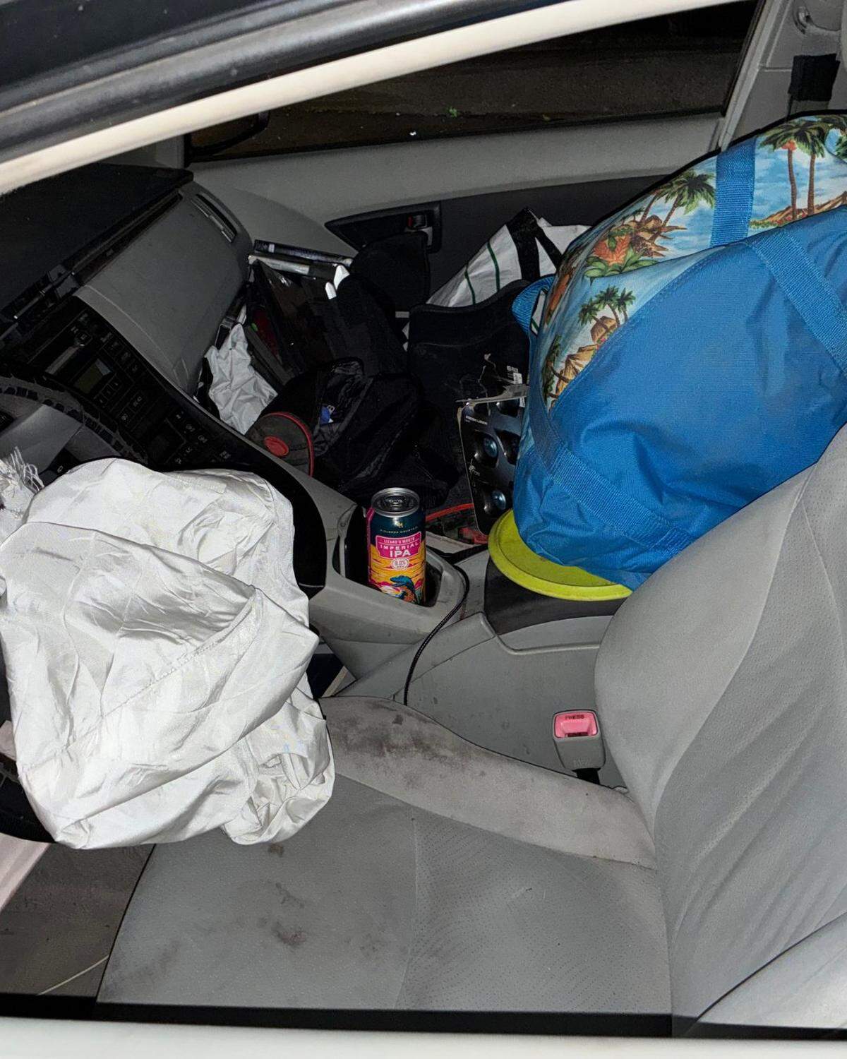Police said a man was arrested after ramming his Prius, interior shown here, into a parked truck in San Luis Obispo and fleeing from police while intoxicated on May 19, 2026.