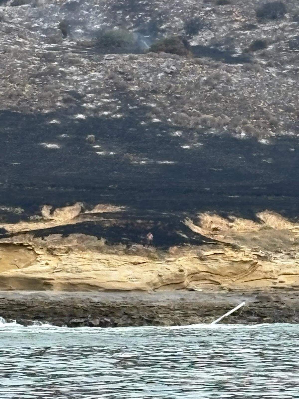 A man waits to be rescued after sparking a wildfire on Santa Rosa Island on Friday, May 15, 2026, after distress flares caused a 1,200-acre wildfire.