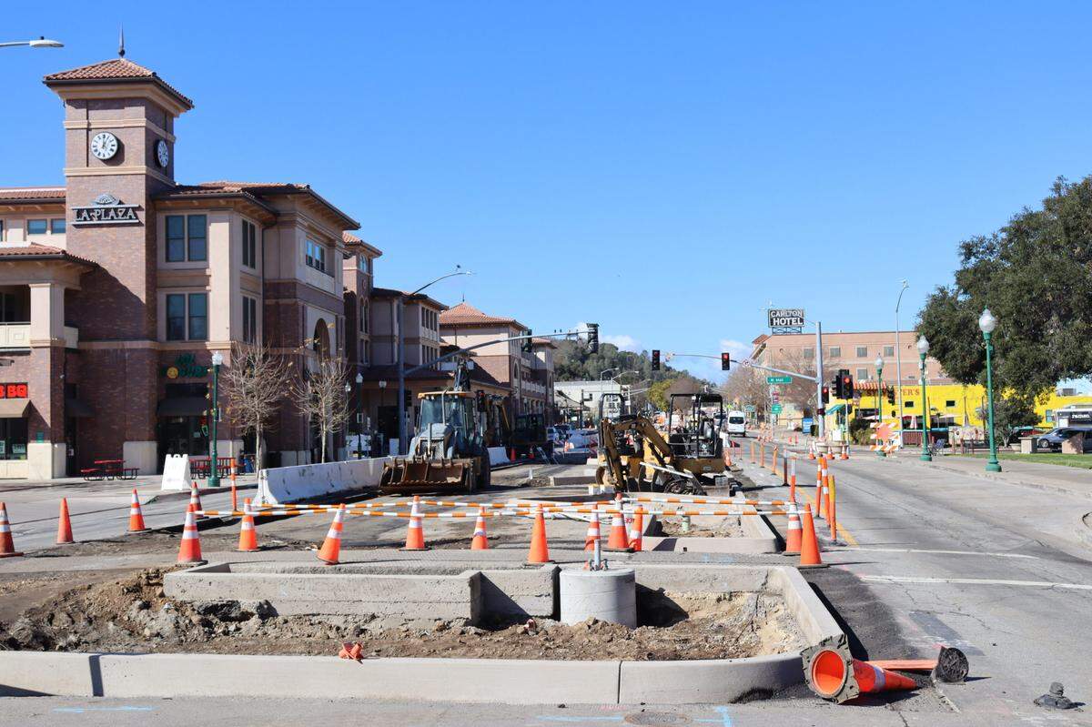 Construction on El Camino Real has encumbered the main drag of downtown Atascadero since June 2024. Set to finish by summer 2025, the project will add new car and bike parking, a center road median, paved crosswalks and grand entry gates.