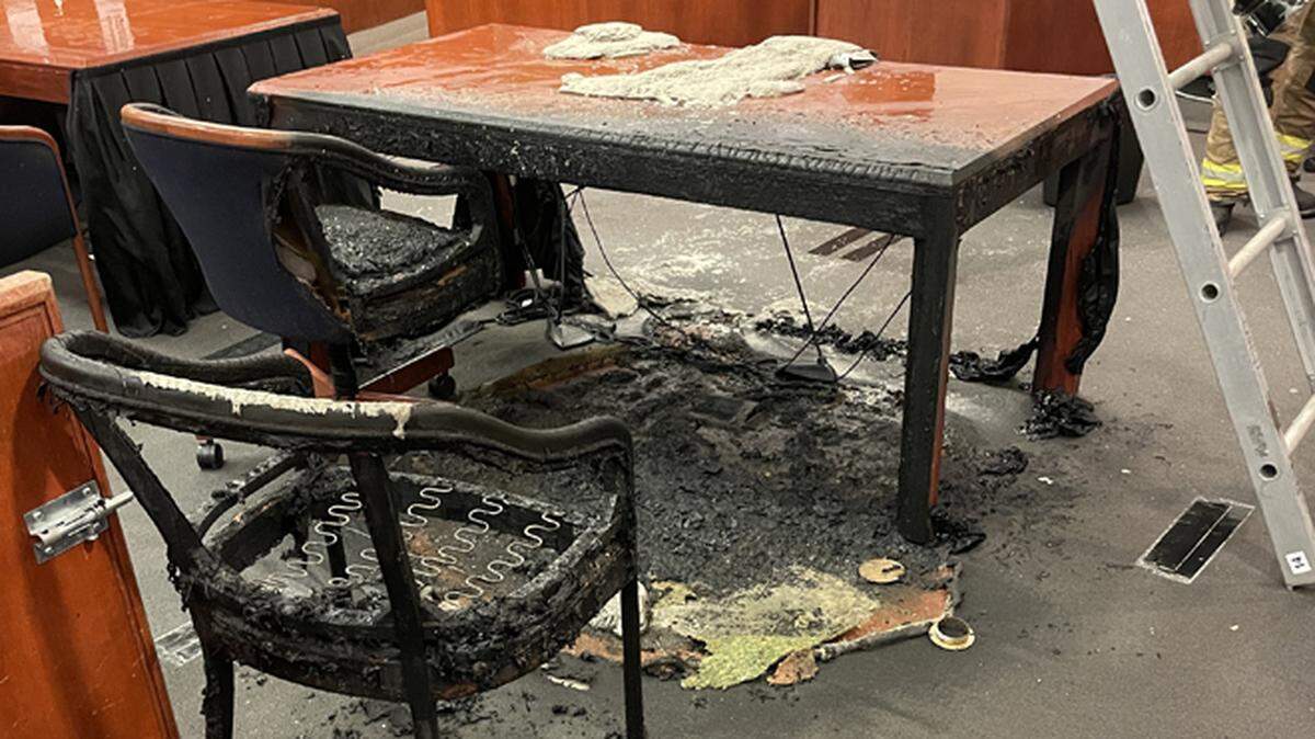 A fire led to significant set damage in a courtroom at the Santa Maria Court Complex on Saturday, Feb. 18, 2023. Nipomo resident Eric Spies was arrested in connection with the incident.