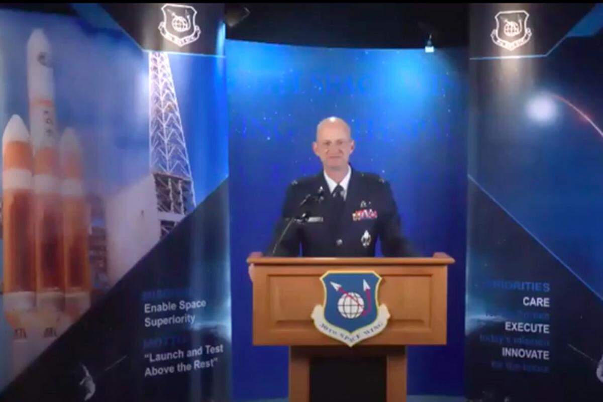 A screenshot shows Col. David Rickards during the State of Vandenberg presentation on Thursday, March 4, 2021, hosted by the Santa Maria Valley and Lompoc Valley chambers of commerce.