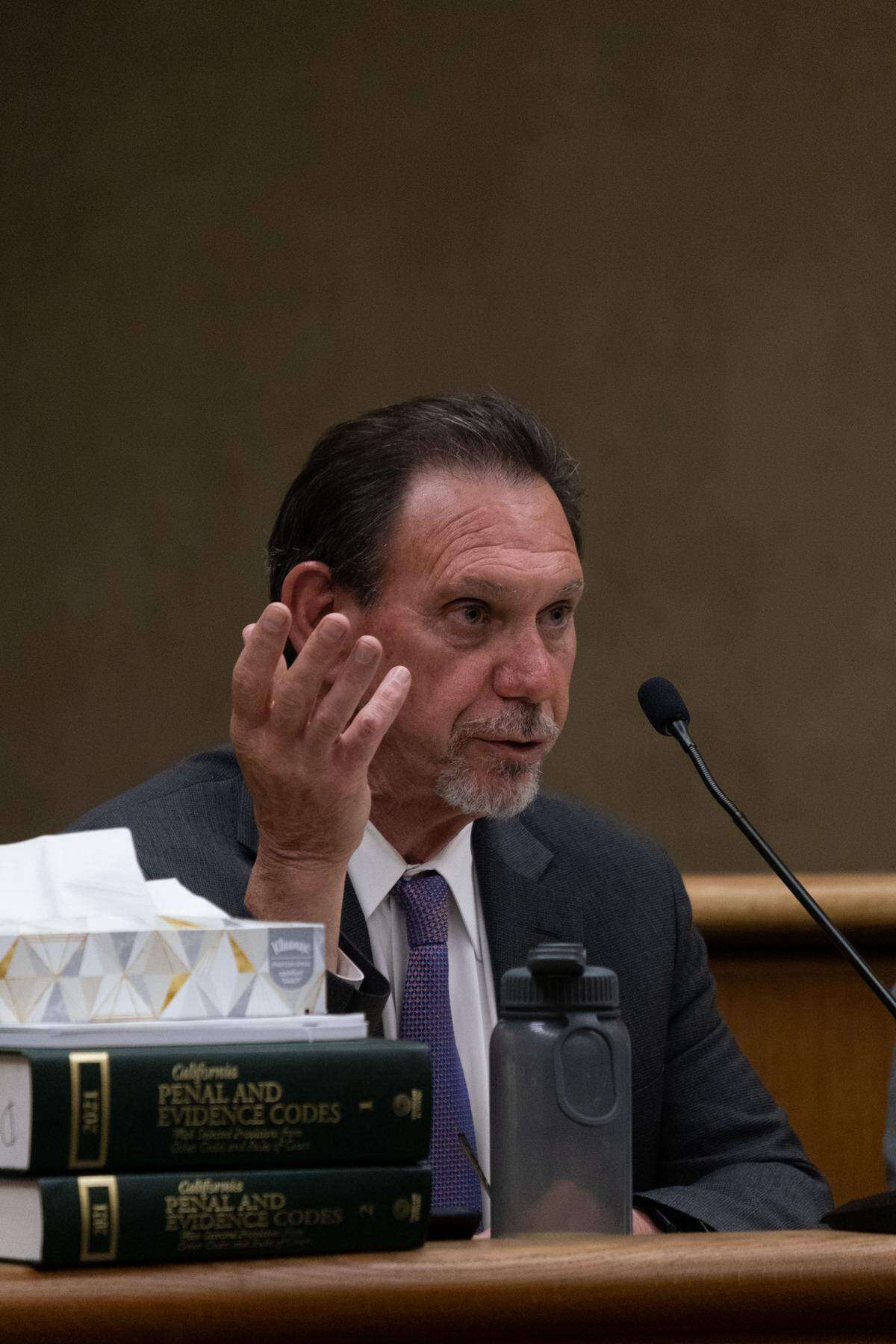 Defense attorney Raymond Allen questions a witness in the trial against his client, Stephen Deflaun, in San Luis Obispo Superior Court on Apr. 25, 2023.