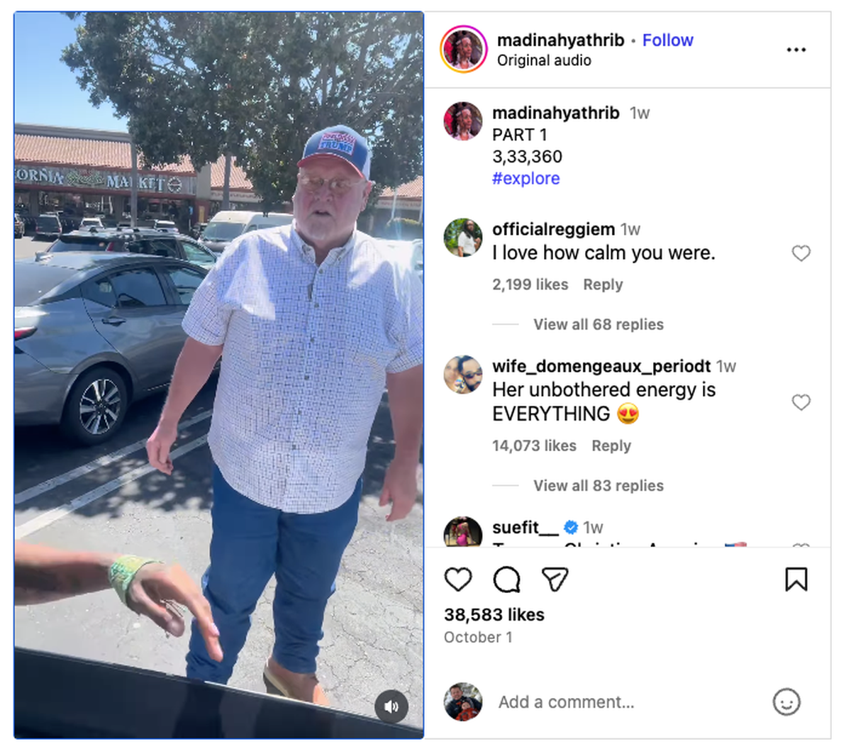 Madinah Muhammad posted a video of a man cursing her and calling her slurs over a space in the parking lot of the Pismo Coast Shopping Plaza on Oct. 1, 2025.