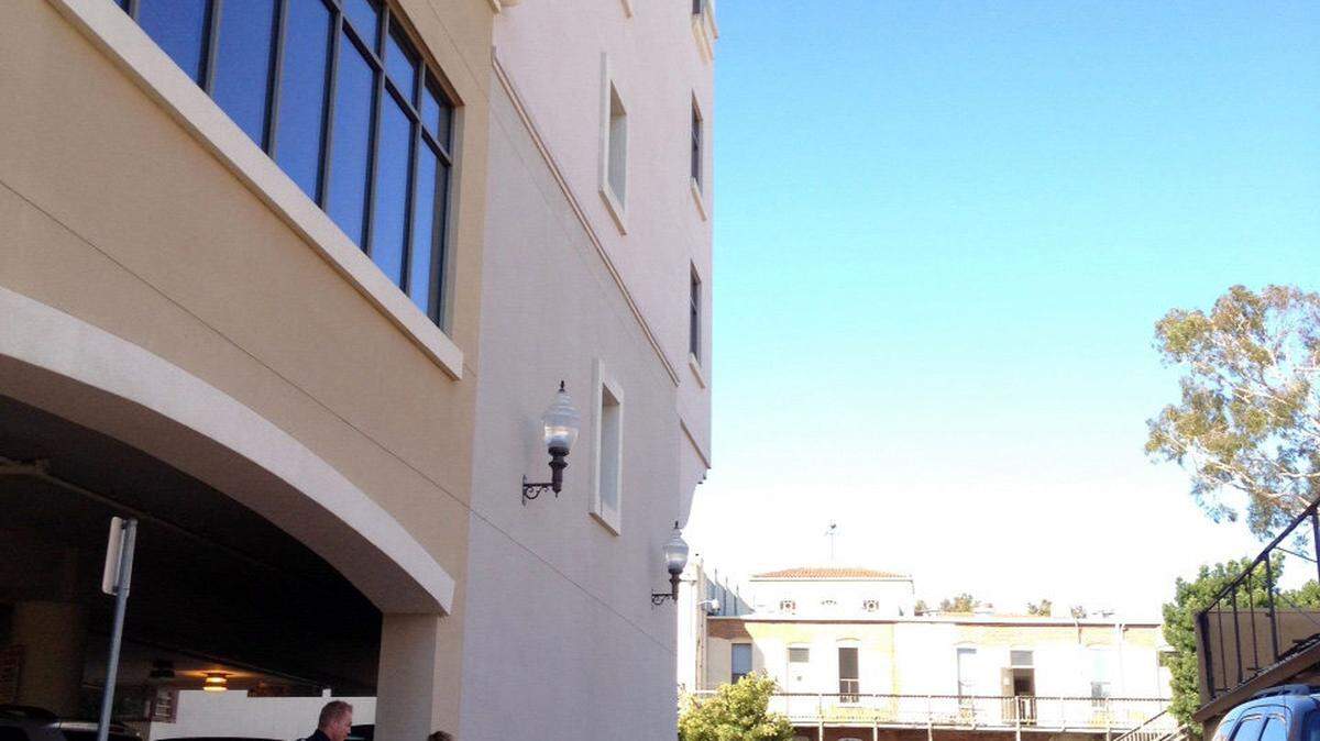 A man jumped off the top of this parking structure at Palm and Morro streets in downtown San Luis Obispo on Thursday.