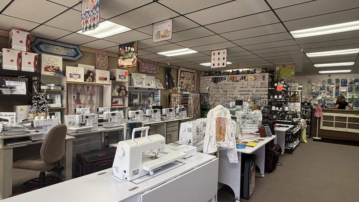 Atascadero Sewing and Vacuum Center’s sewing machine side shows off embroidered patterns and a range of machines for every project.