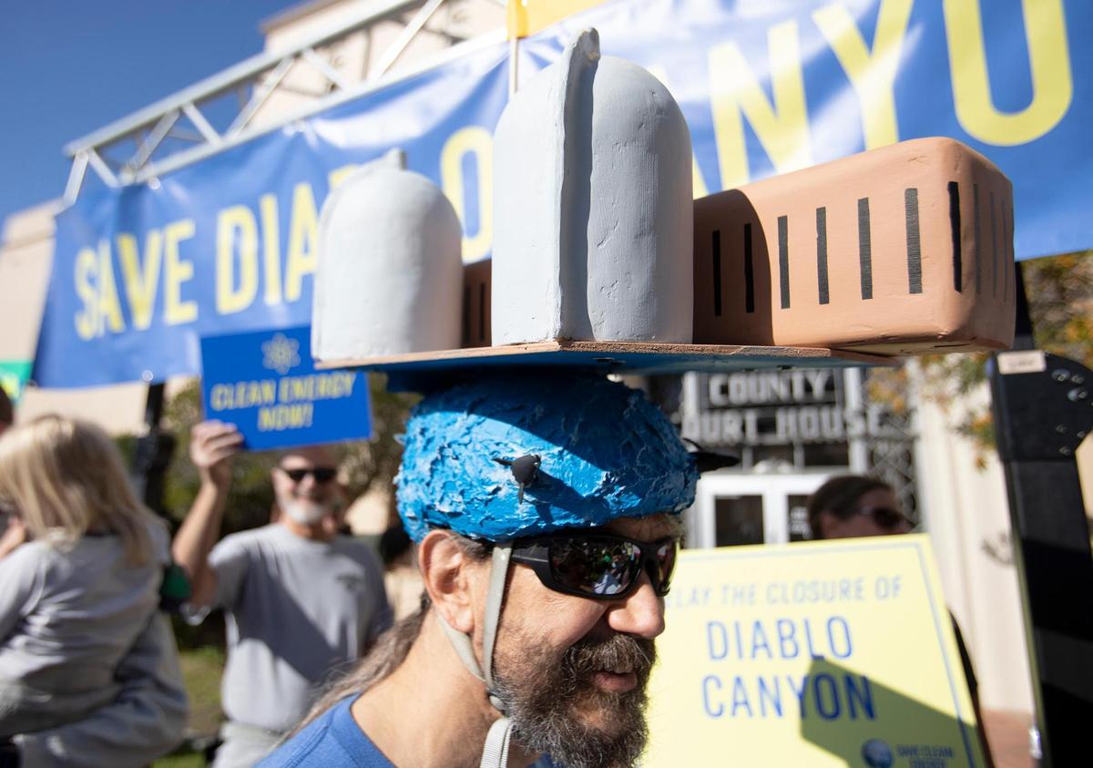 Stephen Williams of Santa Cruz sported a Diable Canyon hat. A “Save Clean Energy” rally held on Saturday, Dec. 4, 2021, in San Luis Obispo called for keeping Diablo Canyon nuclear power plant open.