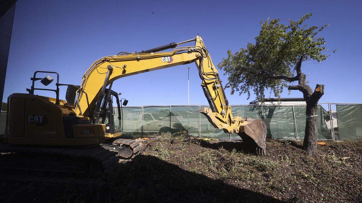 Old landscaping is removed as San Luis Obispo Classical Academy renovates a building on Broad Street to house its daycare, preschool and K-8 programs. Seen here on Oct. 28, 2025.