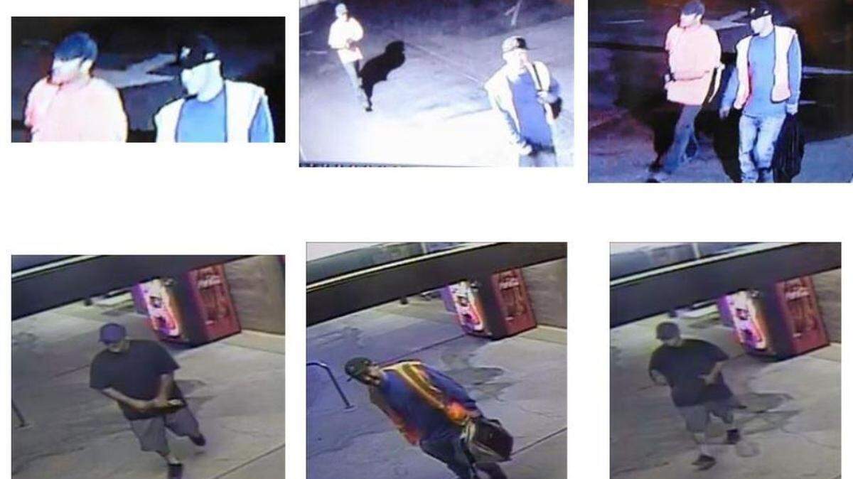 Still photos taken from surveillance footage showing two suspects breaking into vending machines in Templeton and Atascadero to steal cash from inside. The Sheriff’s Office is trying to identify the men as part of their ongoing investigation into the thefts.