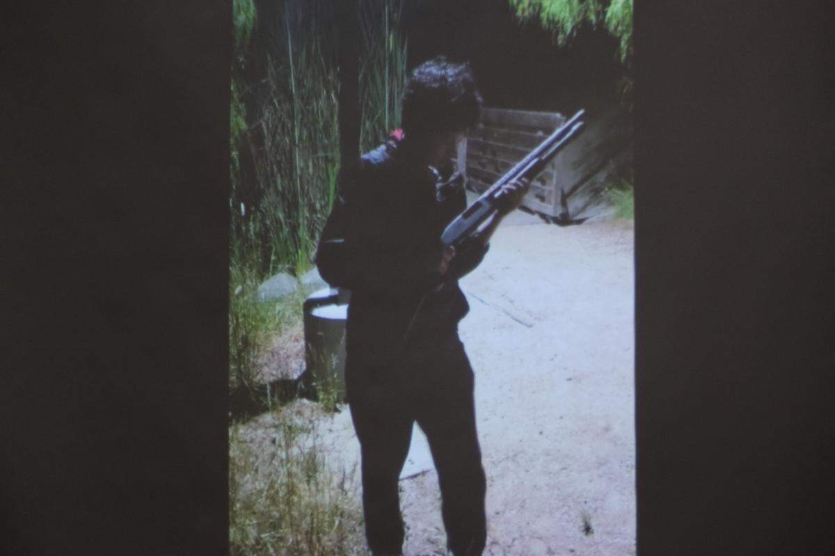 A video shown in San Luis Obispo Superior Court on Feb. 3, 2025, shows Cal Poly student Charles Hojaboom shooting a rifle on campus on June 26, 2023. San Luis Obispo Superior Court Judge Catherine Swysen ruled there was enough evidence for Hojaboom to face trial on mulitple felony gun charges.