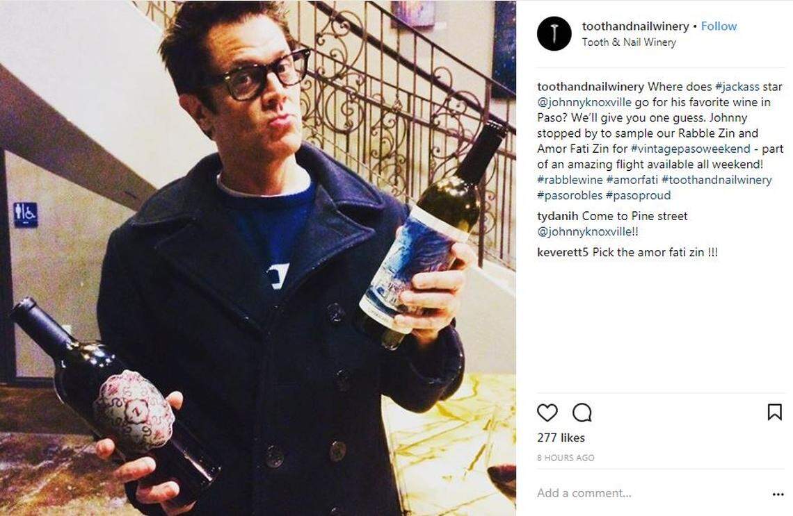 Former reality TV star and actor Johnny Knoxville stopped by Tooth & Nail Winery on Saturday, March 17, 2018, in Paso Robles, California.
