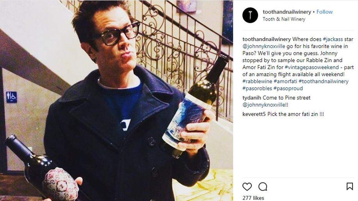 Former reality TV star and actor Johnny Knoxville stopped by Tooth & Nail Winery on Saturday, March 17, 2018, in Paso Robles, California.