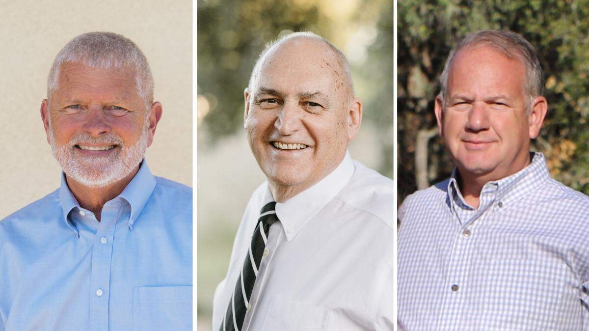 Three candidates are competing for the District 2 supervisor seat, from left, incumbent Bruce Gibson of Cayucos; Bruce Jones, a retired orthopedic surgeon from Templeton; and Geoff Auslen, a longtime Atascadero businessman.