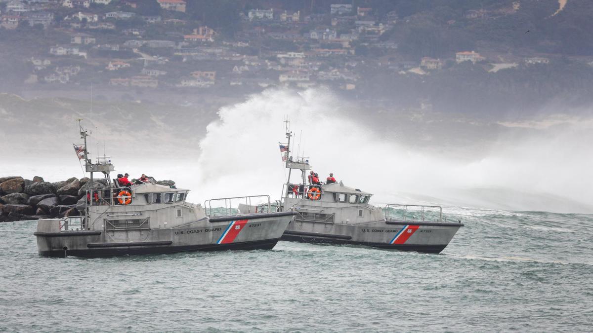 Large swells brought both U.S. Coast Guard boats to patrol the mouth of Morro Bay on Tuesday, Dec. 8, 2020. The Morro Bay Harbor Patrol and a Coast Guard helicopter also checked in.