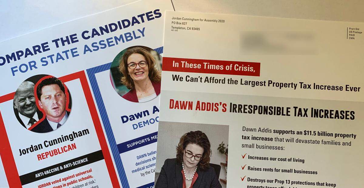 Jordan Cunningham and Dawn Addis have flooded SLO County mailboxes with campaign fliers.