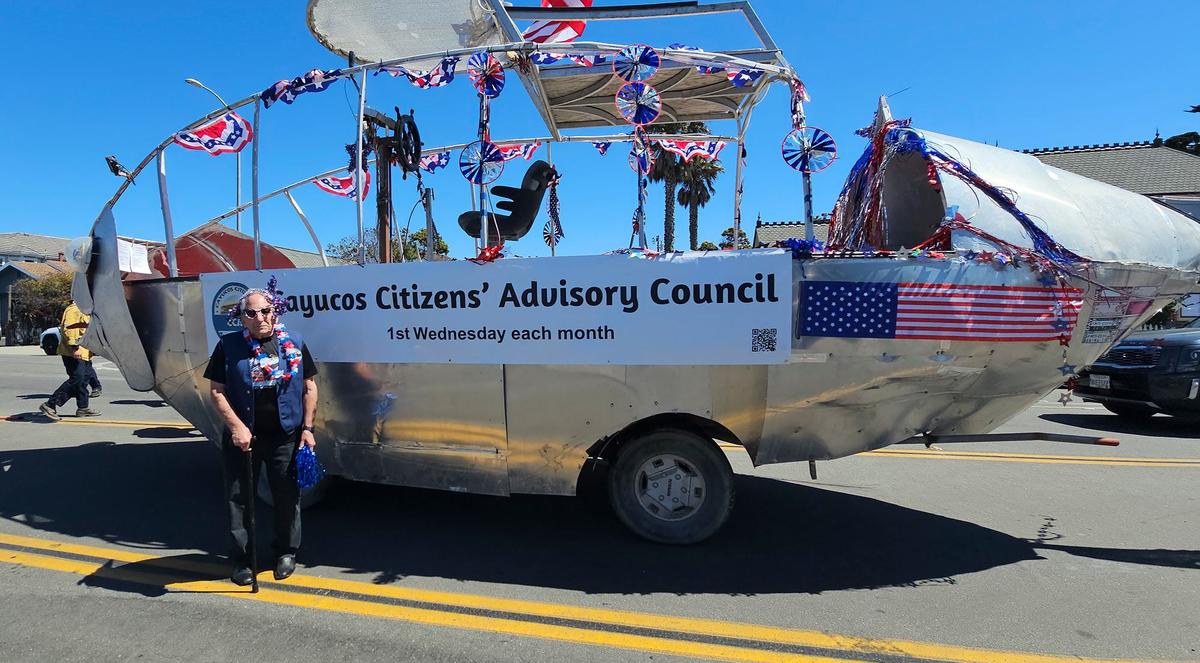Hundreds of people lined the streets for the annual 4th of July Parade held in downtown Cayucos. A submarine replica float belonging to the Cayucos Citizens’ Advisory Council caught fire while traveling down South Ocean Avenue in the parade. John Carsel, president of the council said the transmission caught on fire. The float itself was not damaged. Carsel laughed, “I didn’t expect to get in the newspaper this way!”