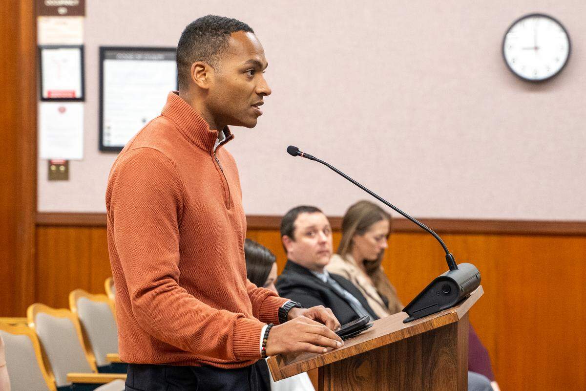Monterey Mayor Tyller Williamson speaks during a San Luis Obispo City Council study session on introducing a rental registry on Tuesday, Feb. 24, 2026. Monterey implemented a rental registry in 2023 and has seen rents decline since then.