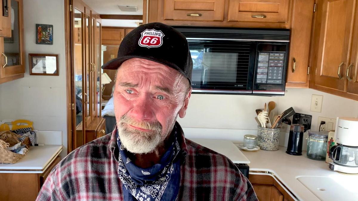 “These are happy tears,” said Billy Tosch, looking around the new RV that was donated to him by Hugh Robinson of Nipomo on Friday. Tosch lost his previous motor home to fire in Paso Robles.
