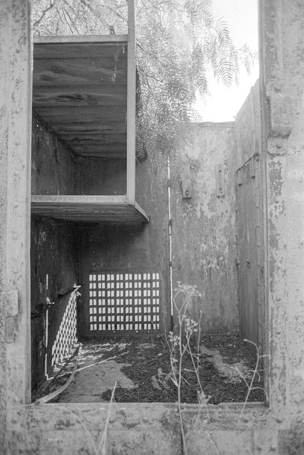 The Nipomo jail has been turned upside down. at the upper left is a bunk bed with a grill for the window at bottom left. The two room steel building was being considered for preservation Nov. 19, 1979.