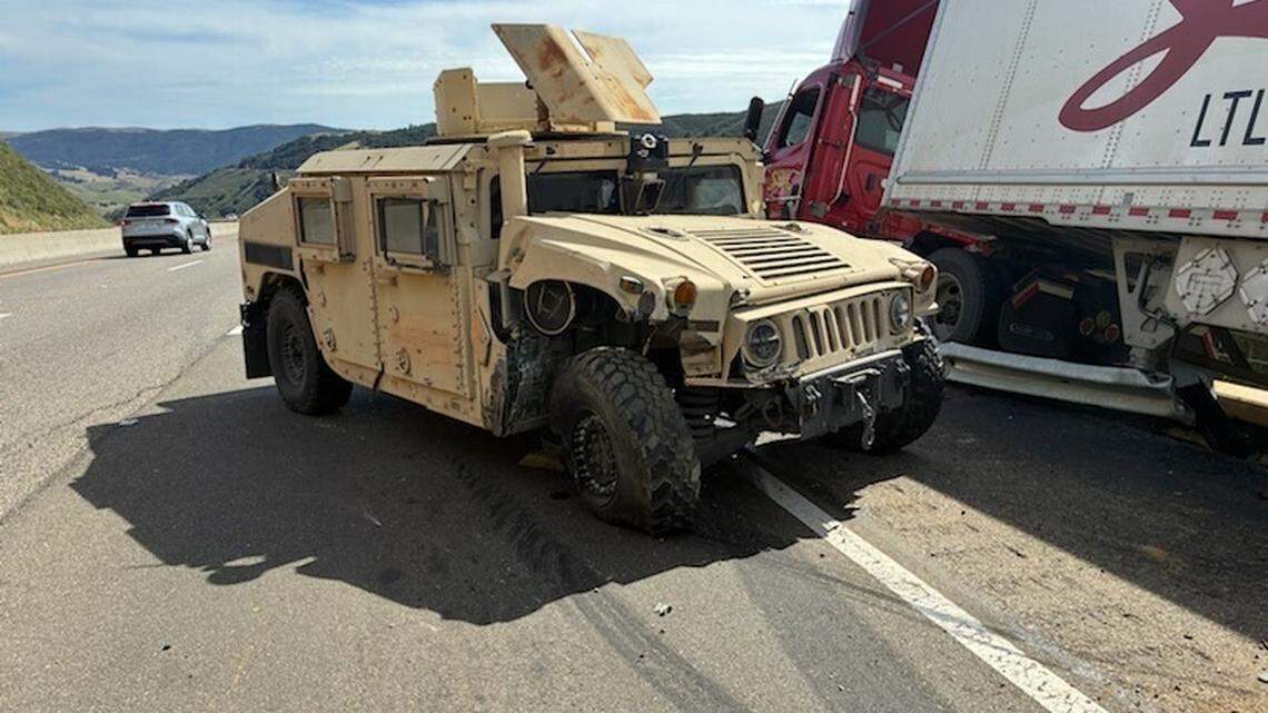 Crash between military vehicle and semi-truck slows traffic on Cuesta Grade