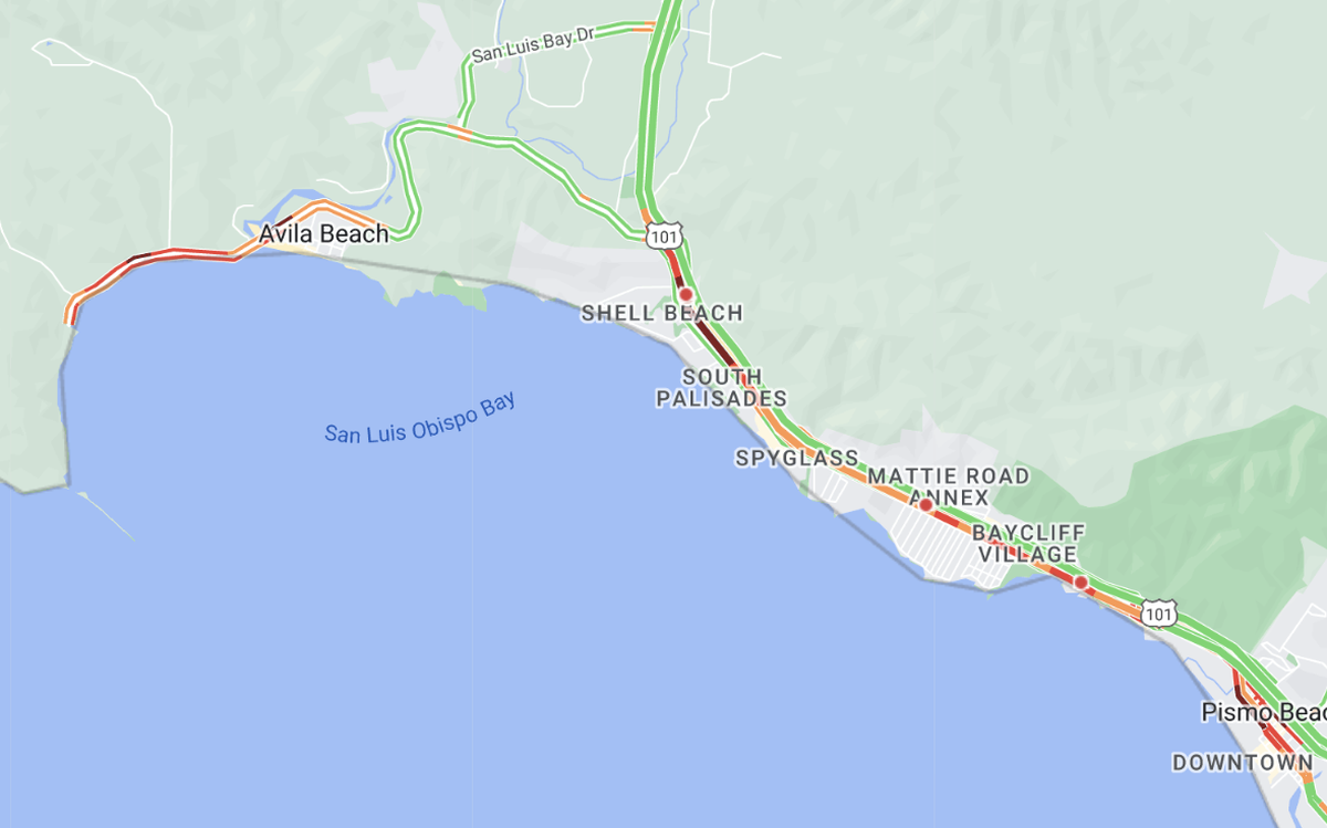 Moderate and heavy traffic was reported along the San Luis Obispo Coast Saturday as inland temperatures reached the 80s.