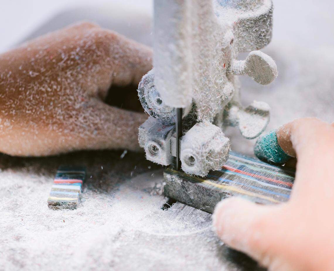 Surf Gems jewelry is made out petrified resin leftover from making surfboards.