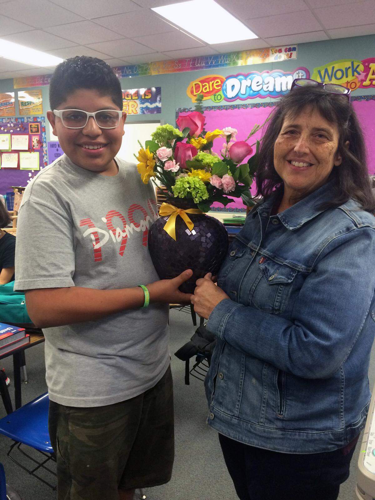 Andrea Blanco and former English language student Josafat Castillo in 2015.