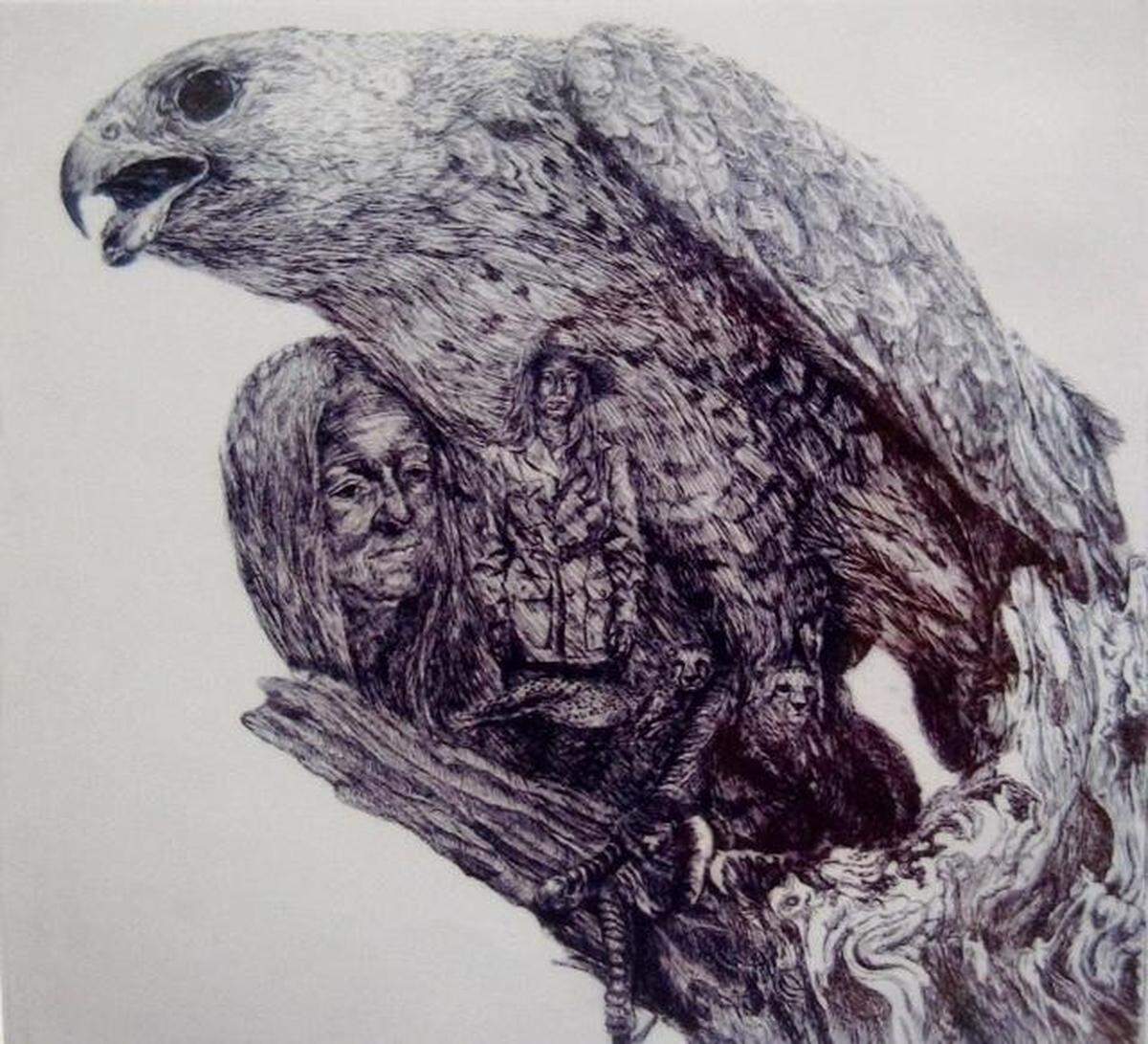 Cambrian artist Ruth Armstrong’s etching of an eagle.