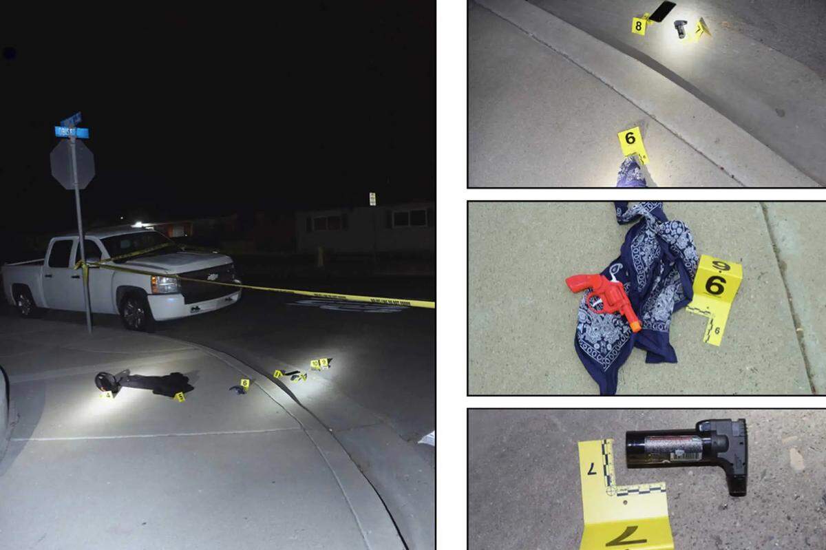 After a Guadalupe Police Department officer fired his gun and killed an uninvolved bystander, several items were found on the suspect sought by Guadalupe police, including a butane lighter, a red plastic toy gun and a bandanna.