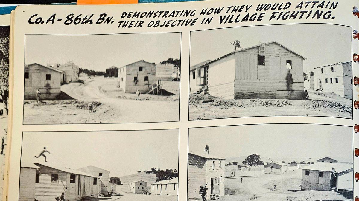 Urban combat training photos from Camp Roberts during World War II.