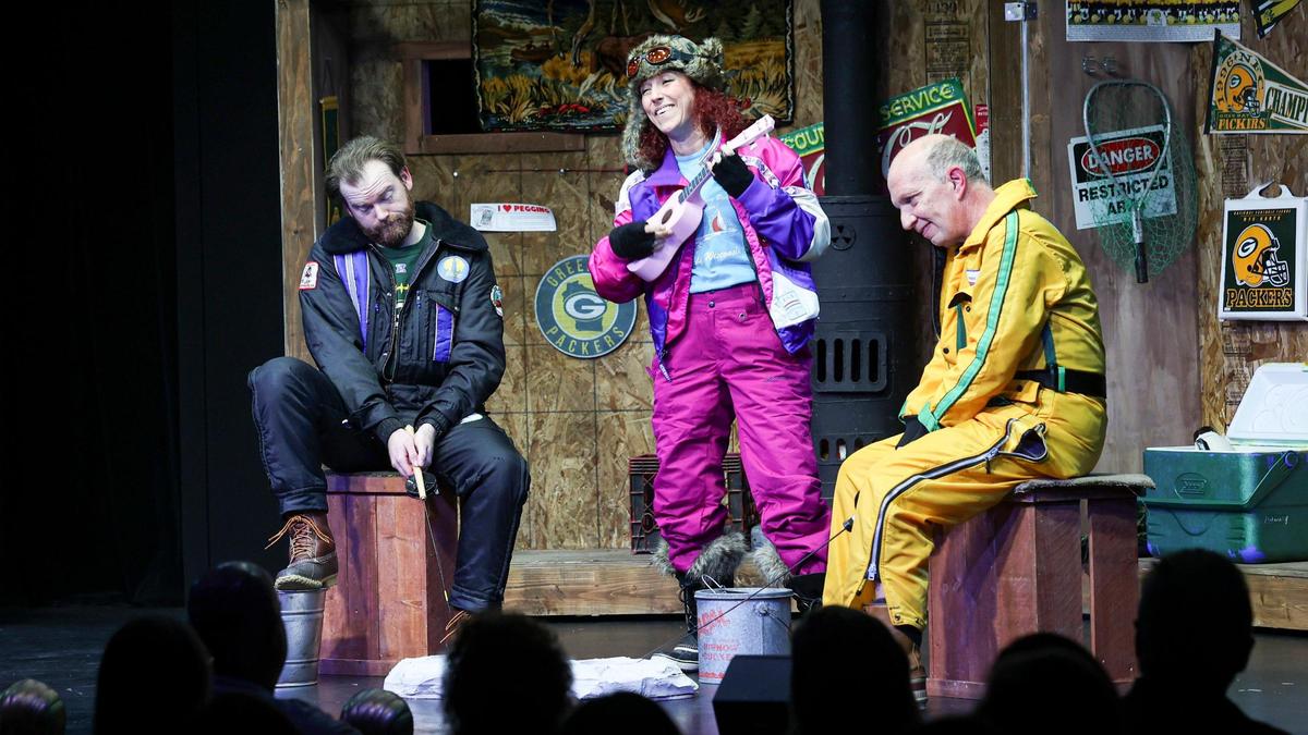 Guys on Ice is performed by from left: Mike Fiore as Marvin, Casiena Raether as Ernie and Billy Breed as Lloyd,. They are on stage at The Great American Melodrama & Vaudeville seen here on Jan 31, 2025.