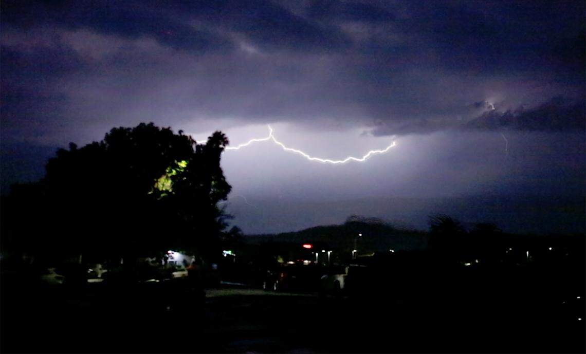 Lightning seen from Vicente Drive in San Luis Obispo on Sept. 23, 2025. A thunderstorm passed through the area overnight, bringing with it rain, wind and lightning.