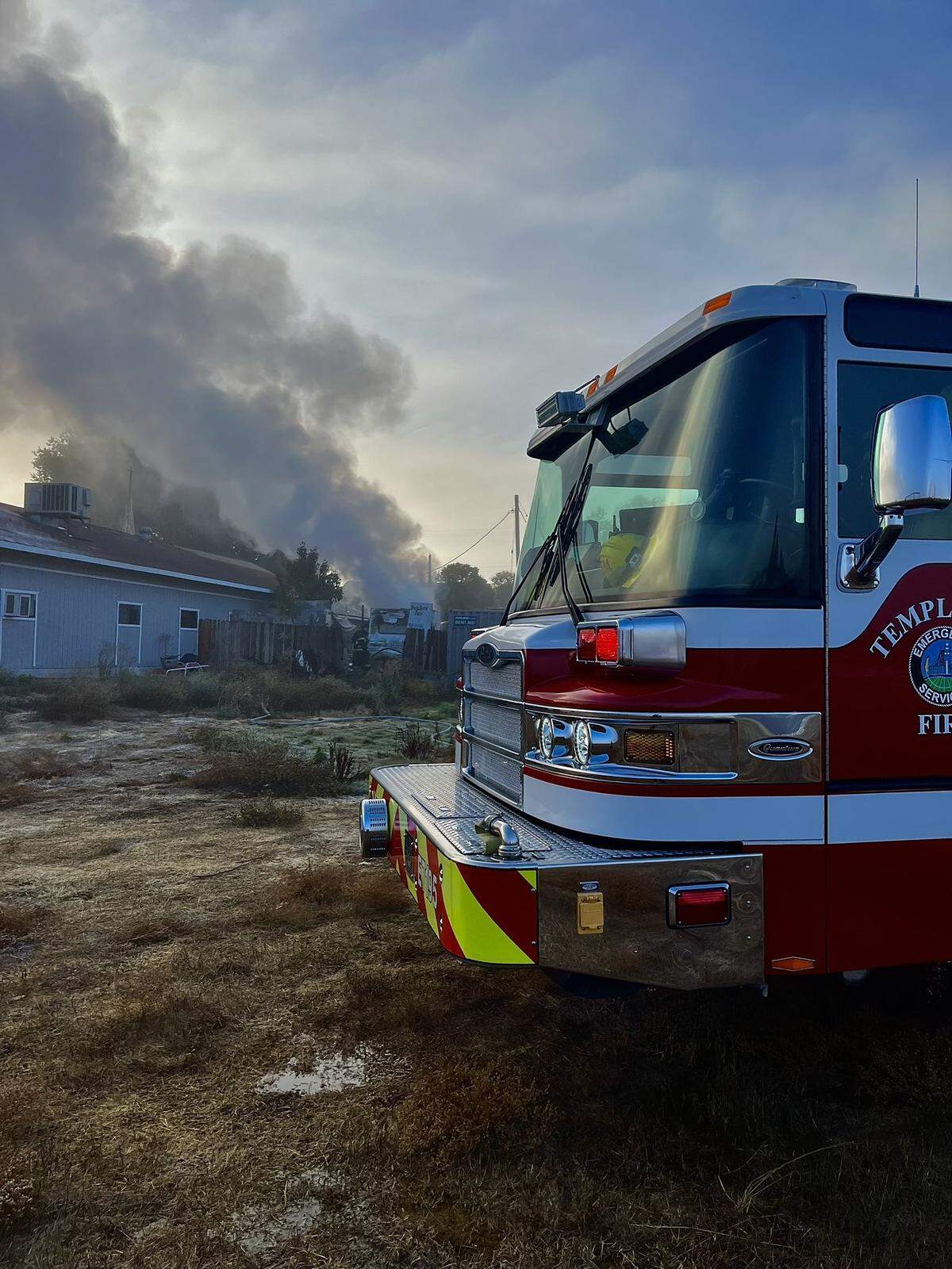 One person is in the hospital after a trailer caught fire in Templeton on Nov. 24, 2023.