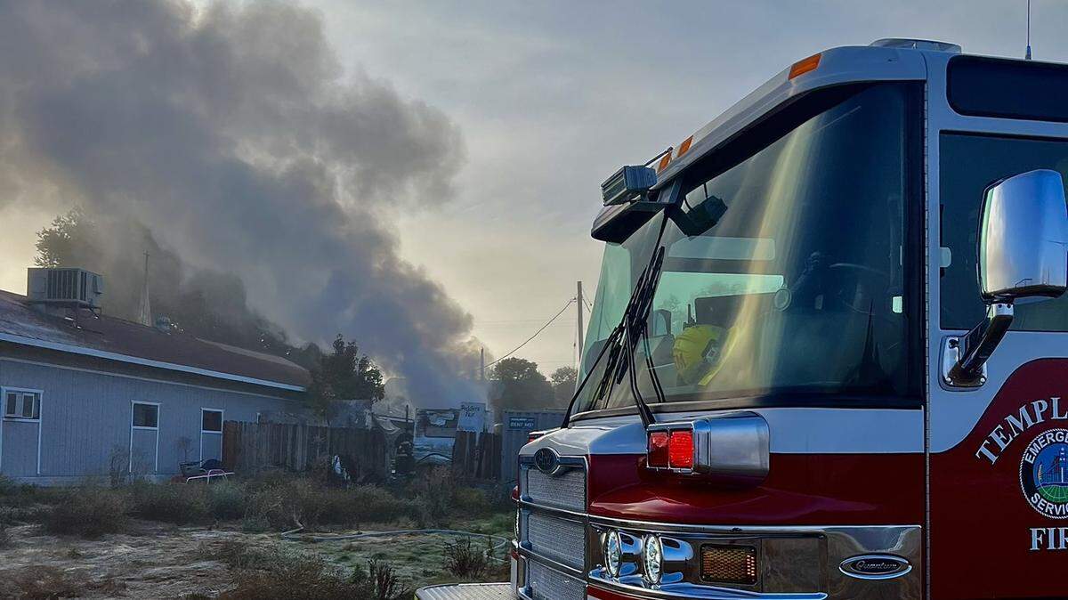 One person is in the hospital after a trailer caught fire in Templeton on Nov. 24, 2023.