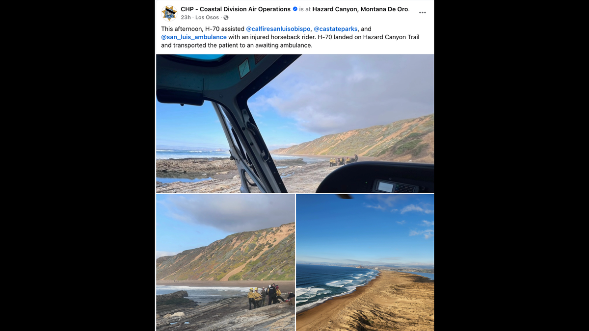 An injured horseback rider was airlifted by helicopter to an ambulance at Montaña de Oro State Park on Jan. 17, 2025.