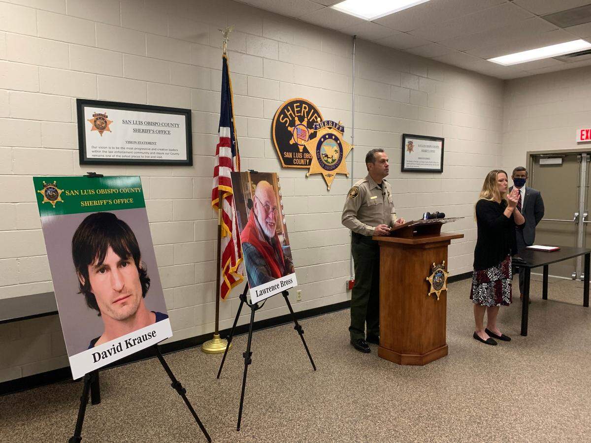 San Luis Obispo County Sheriff Ian Parkinson speaks at a news conference on April 9, 2021, where he identified David Krause, 41, of Grover Beach as the suspect in the killing of Oceano activist Larry Bross in 2019.