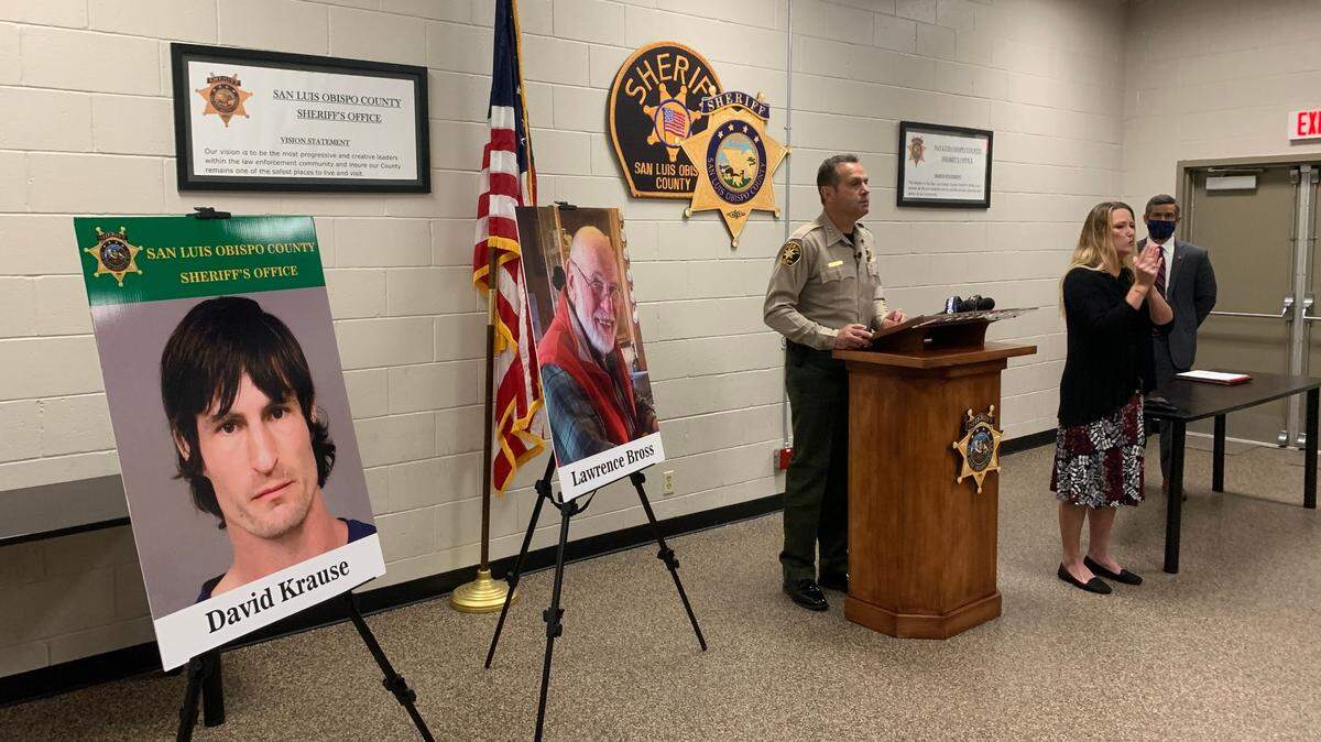 San Luis Obispo County Sheriff Ian Parkinson speaks at a news conference Friday, where he identified David Krause, 41, of Grover Beach as the suspect in the killing of Oceano activist Larry Bross in 2019.