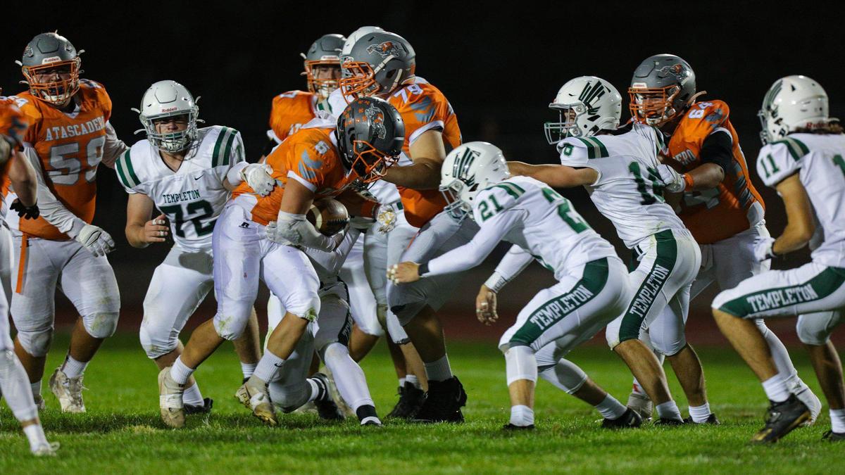 Diego Real finds running room. The Atascadero Greyhounds beat the Templeton Eagles 27-21. Atascadero high School hosted Templeton in Ocean League football on Oct. 7, 2022.